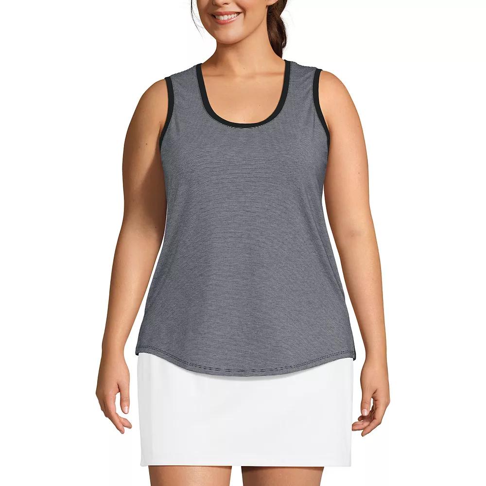 Plus Size Lands' End Sleeveless Power Performance Scoop Neck Tunic Tank Top, Women's, Size: 2XL, Black Pinstripe Product Image
