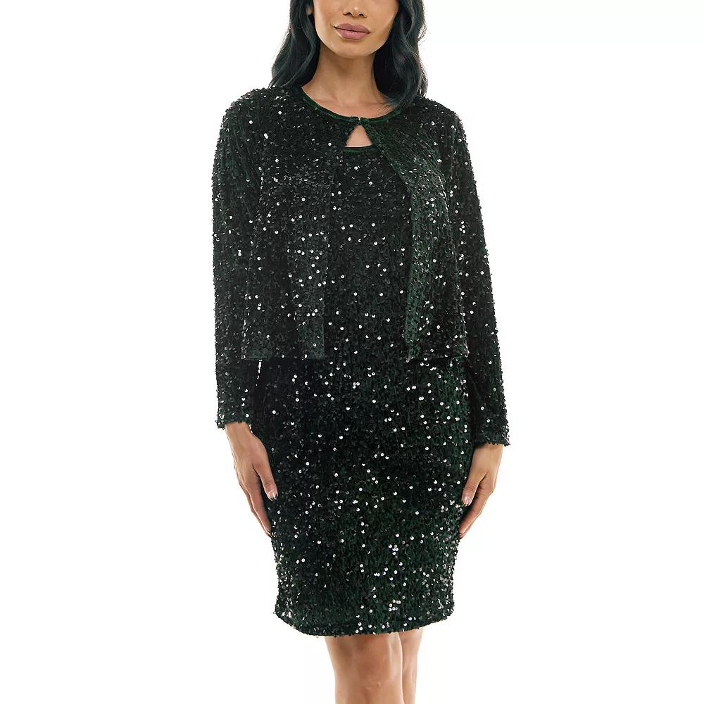 Women's Nina Leonard Sequin Mesh Cardigan & Sequin Sheath Dress Set,  Product Image