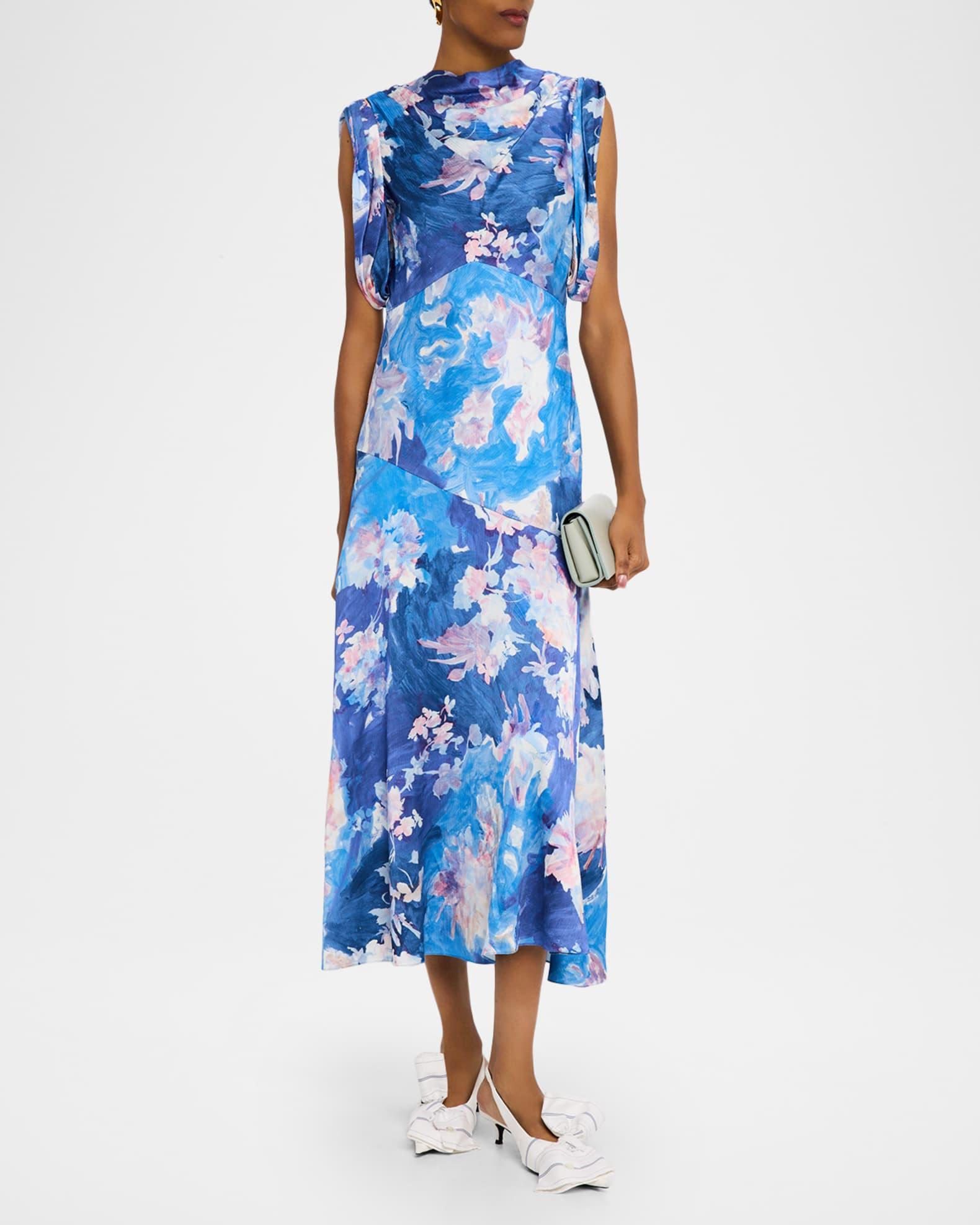 Floral-Print Draped Sleeveless Midi Dress Product Image