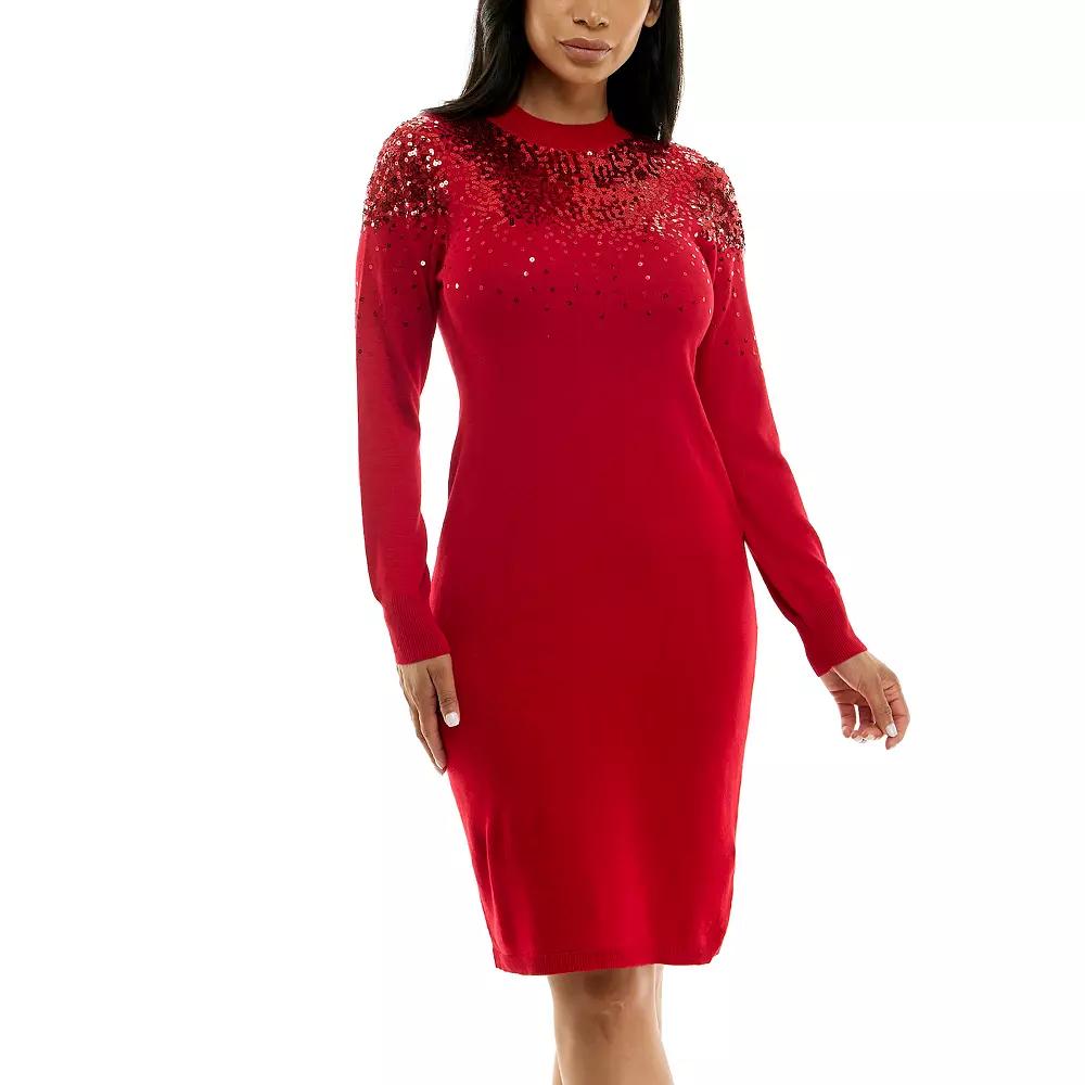 Women's Nina Leonard Sequins Sweater Dress,  Product Image