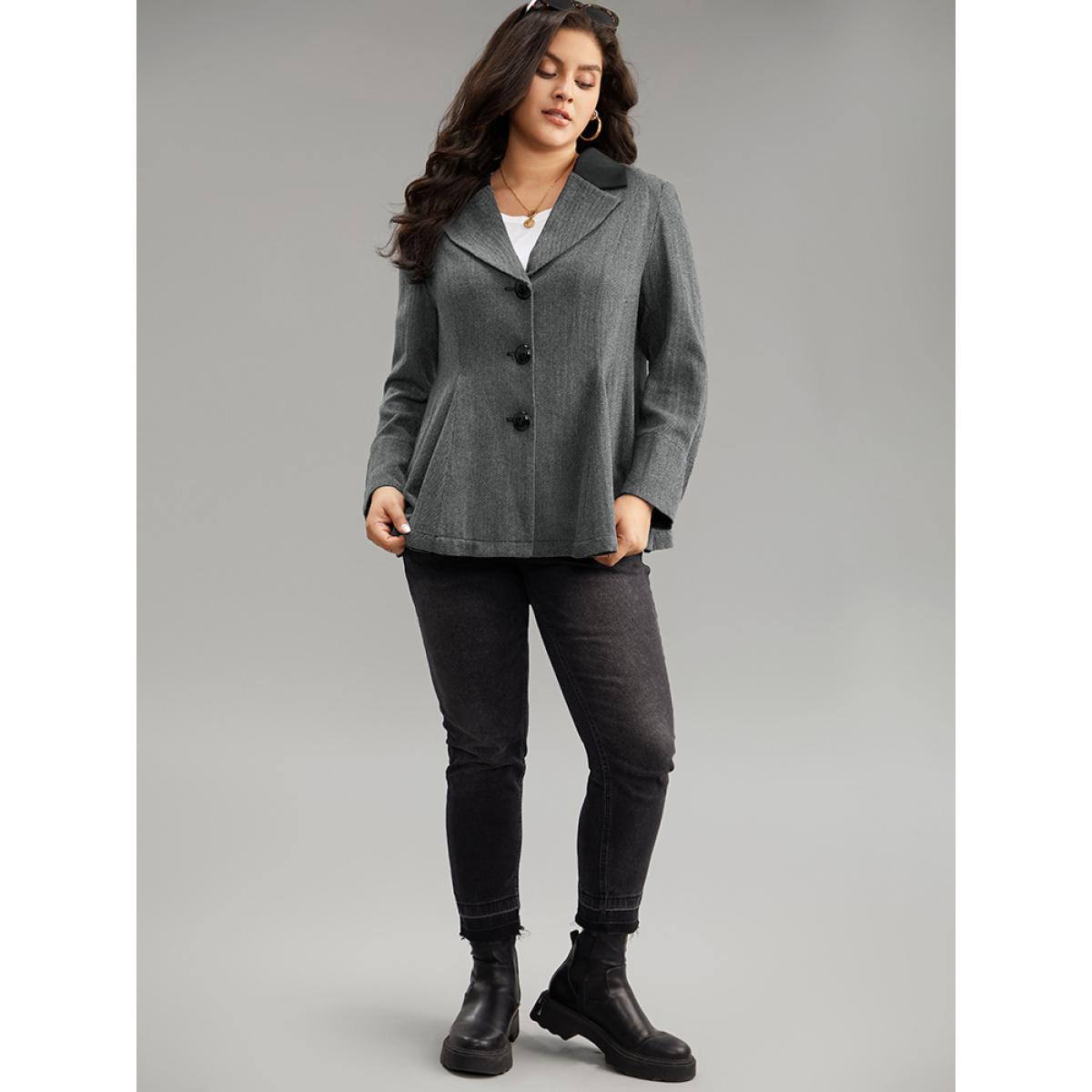 Plus Size Patchwork Contrast Button Up Blazer Black Women Dailywear Plain Contrast Sleeve Long Sleeve Suit Collar 22-24/3X Casual Blazers BloomChic Product Image