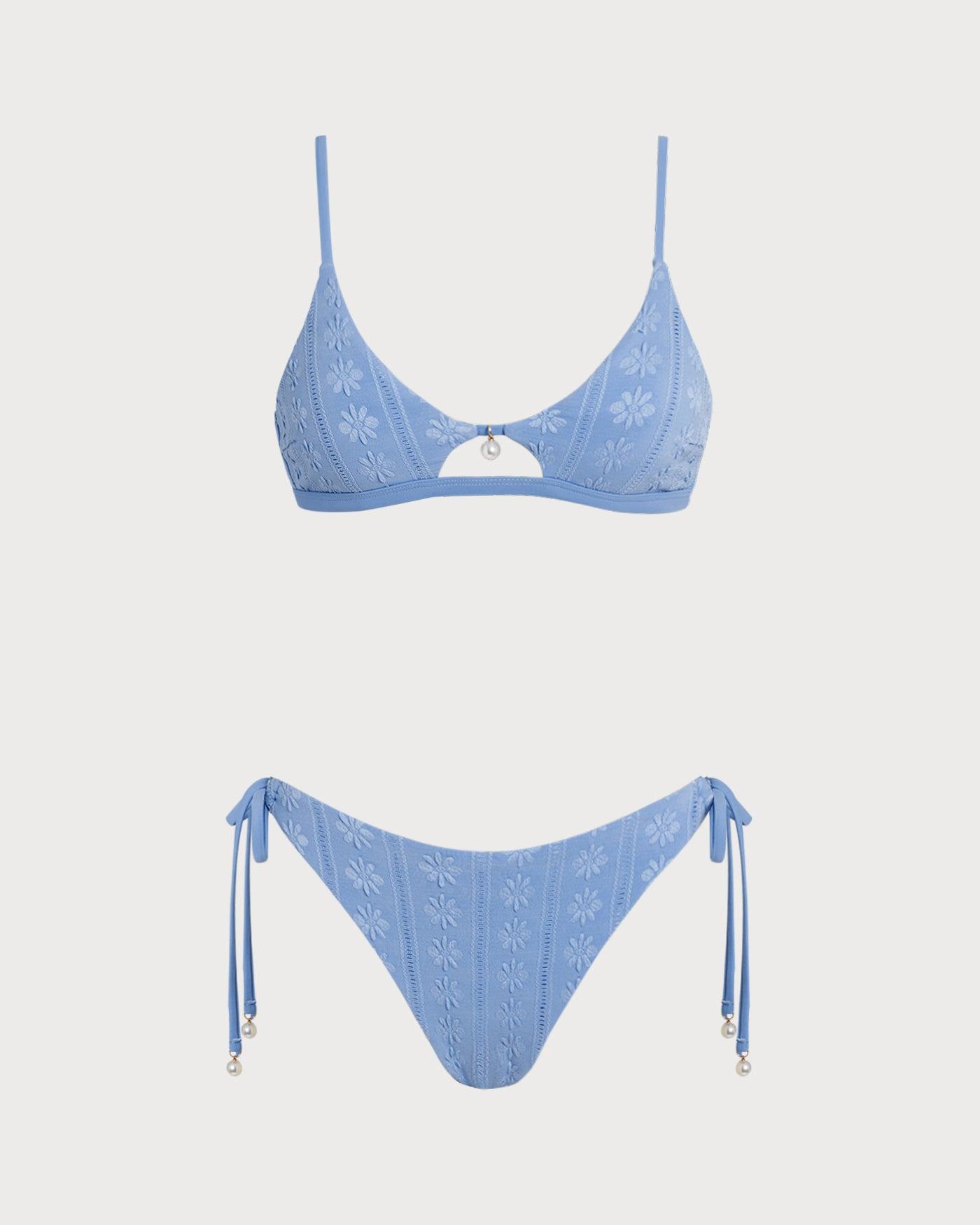 Blue Floral U Neck Triangle Bikini Set Product Image
