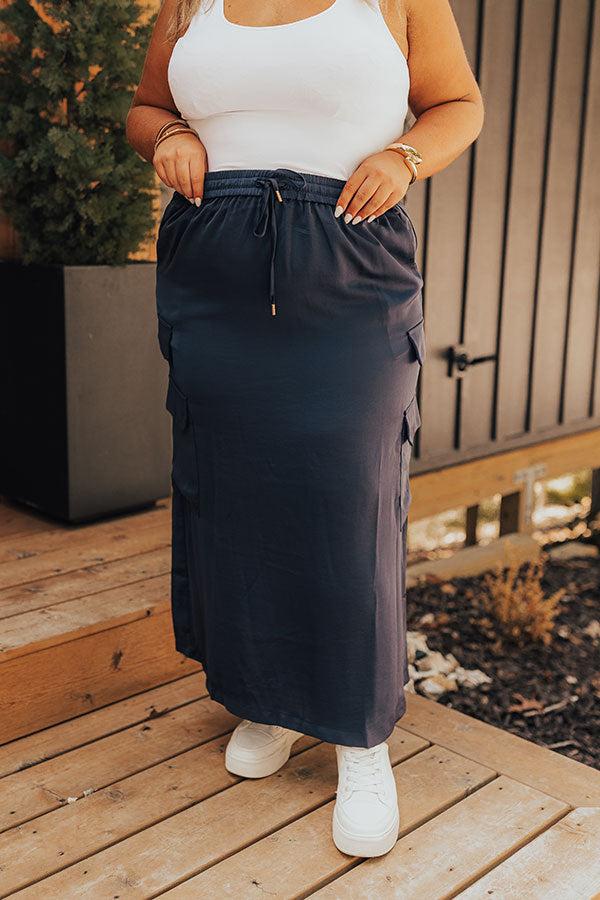 Central Park Stroll High Waist Cargo Skirt in Navy Curves Product Image