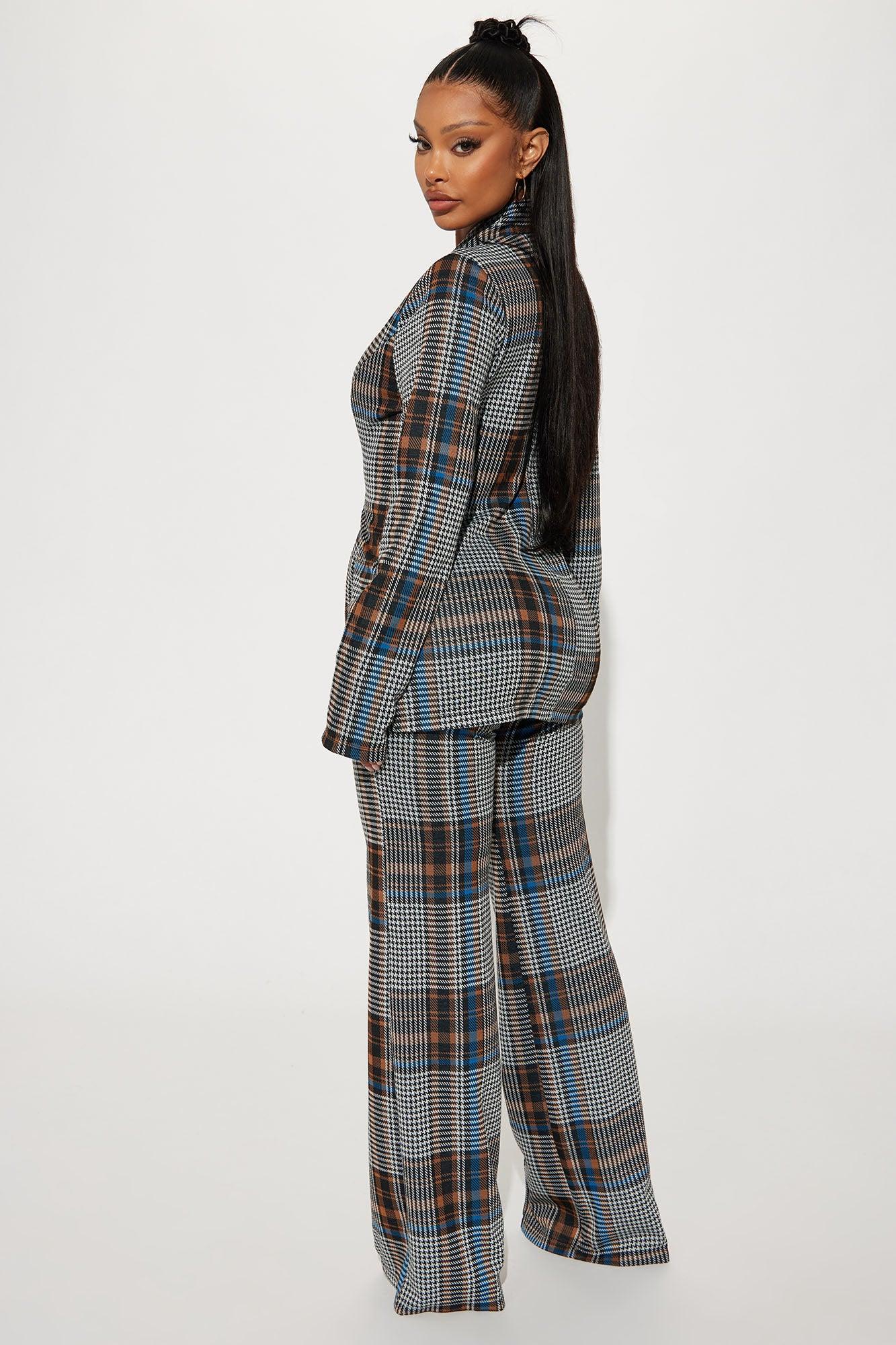 Business Time Plaid Blazer Pant Set - Blue/combo Product Image