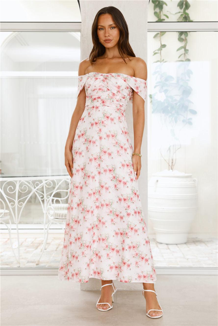 Pink Fantasy Off The Shoulder Maxi Dress Pink Product Image