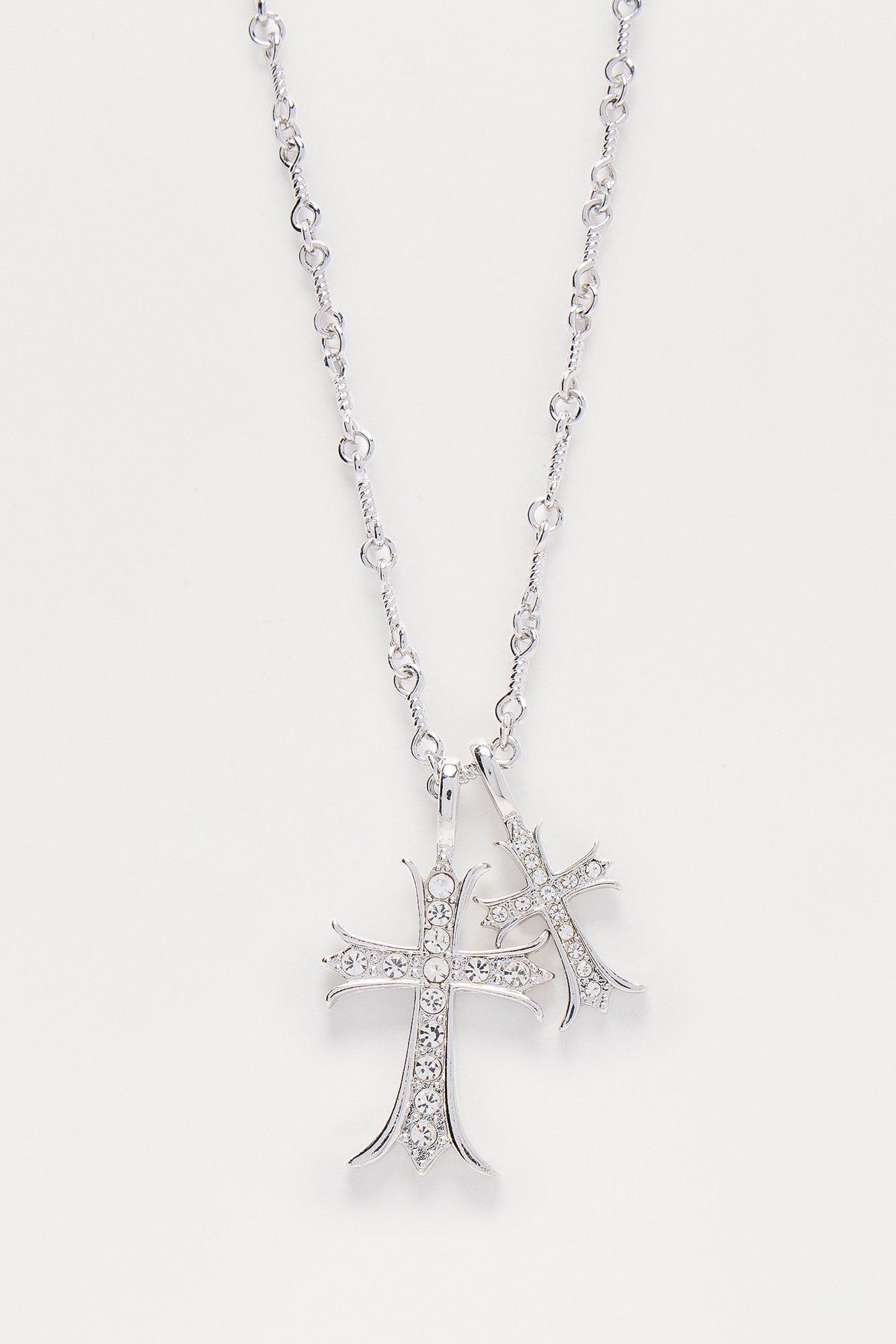 Nesconset Double Cross Necklace - Silver Product Image