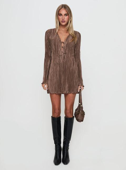 Malop Long Sleeve Mini Dress Chocolate Product Image
