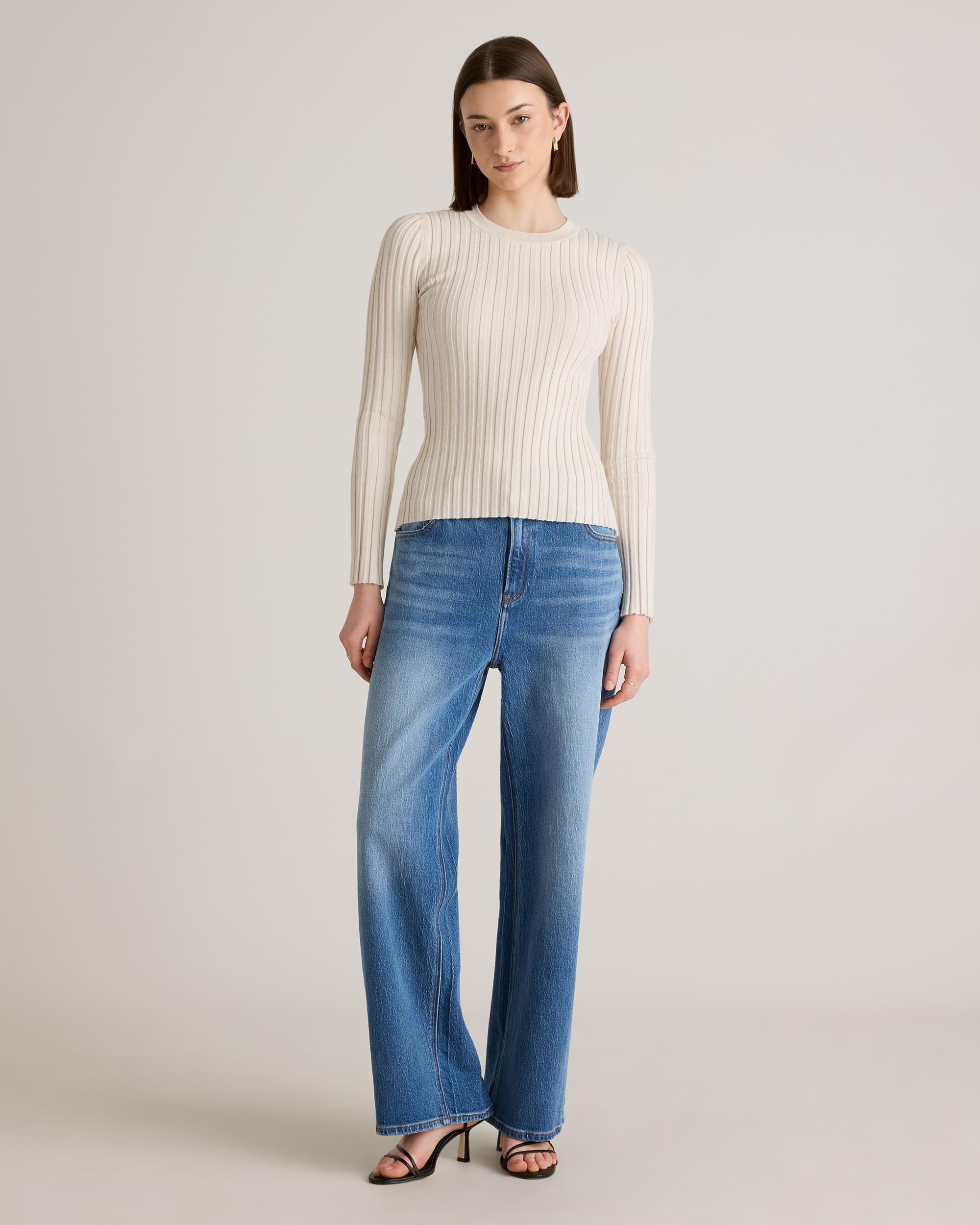 Quince | Women's Cotton Cashmere Ribbed Long Sleeve Sweater Size XL Product Image