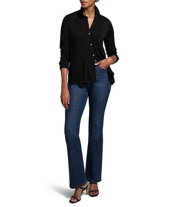 NIC + ZOE Drapey Tencel Knit-In Pintuck Collar Neck Long Sleeve Shirt Product Image