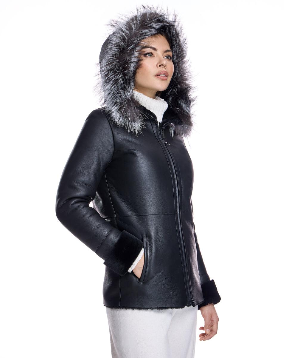 Shearling Lamb Jacket With Fox Trimmed Hood Product Image