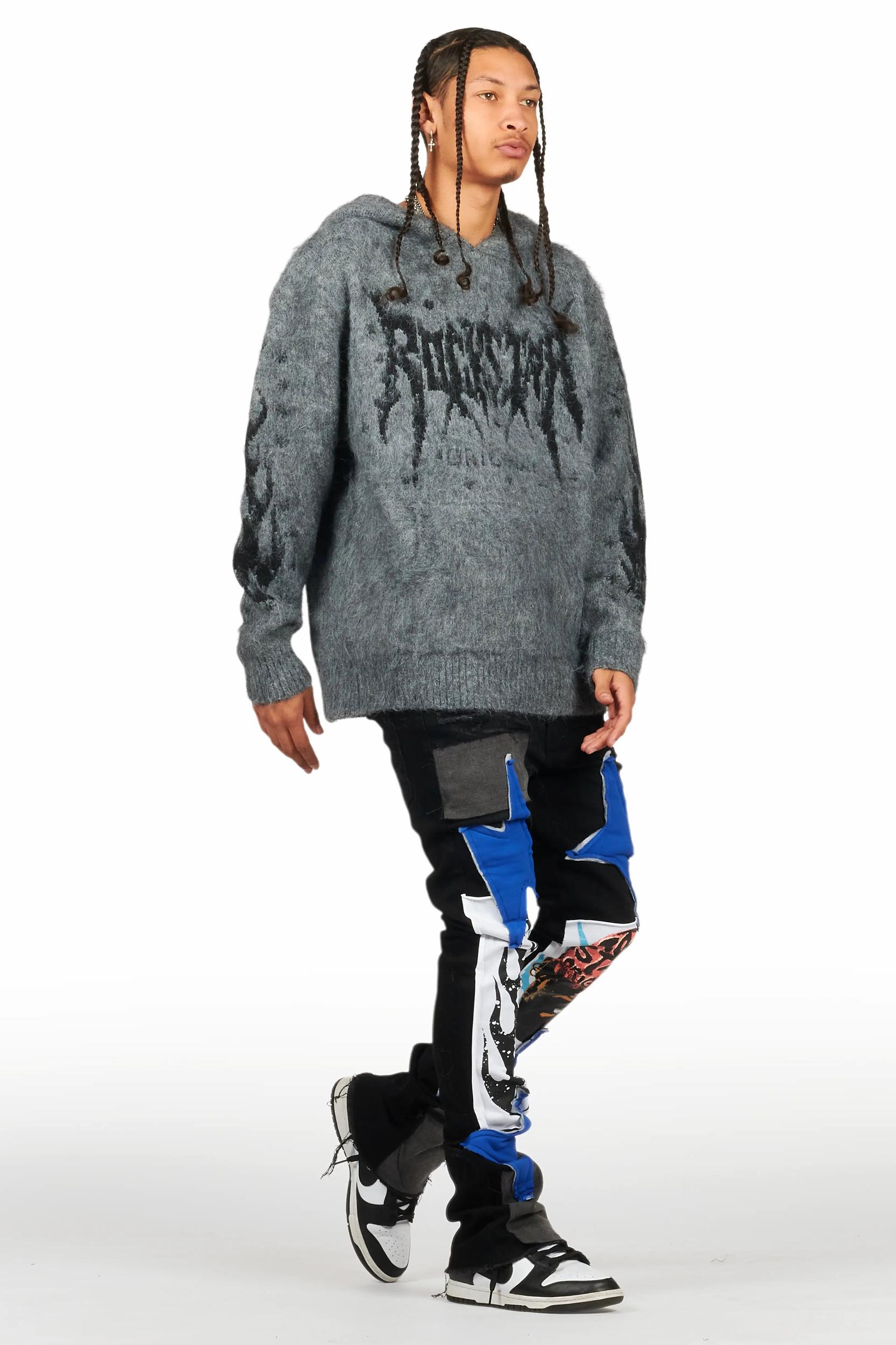 Edgar Jet Black Patchwork Stacked Flare Jean Male Product Image