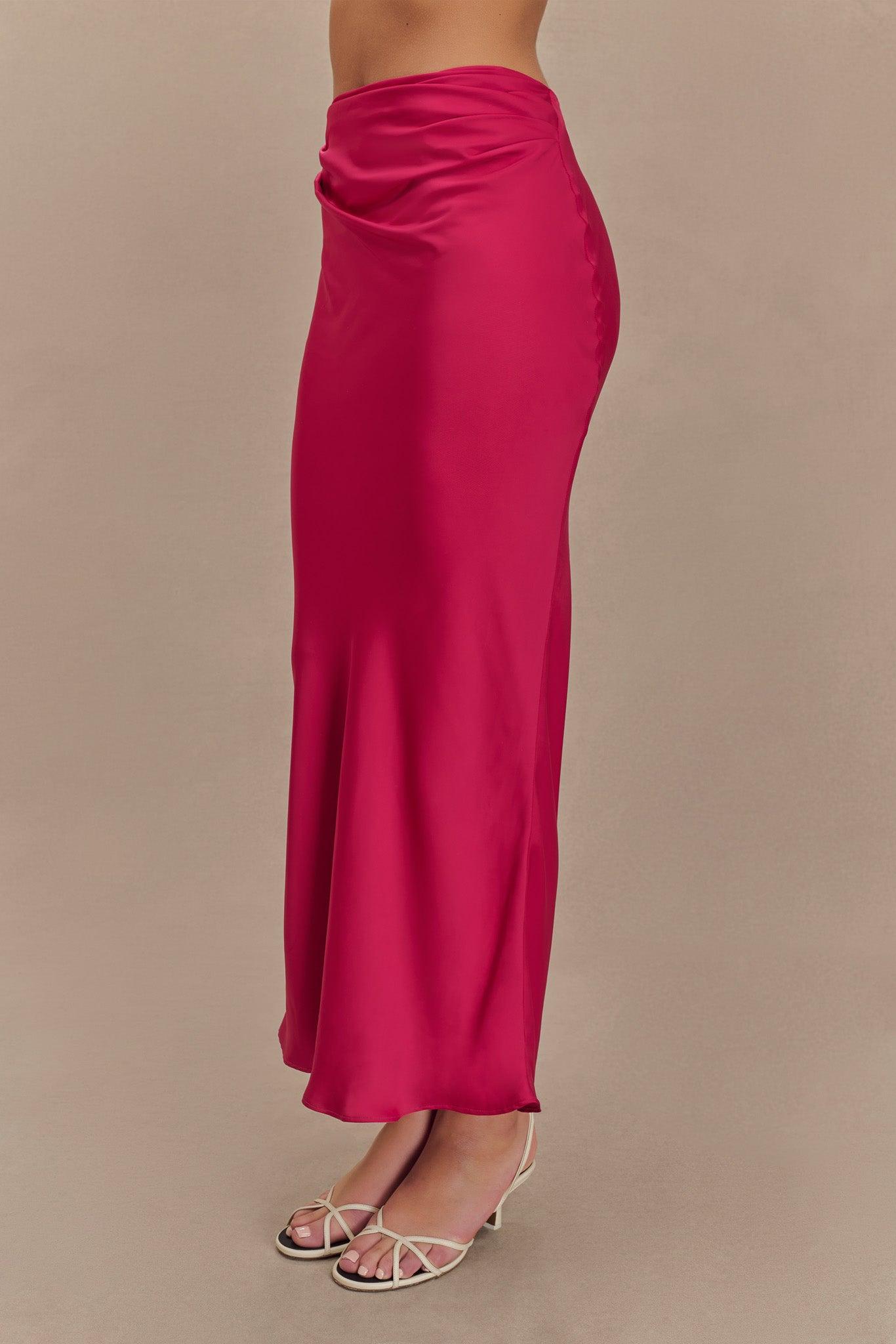 Nicola Satin Asymmetric Maxi Skirt - Pink Cherry Product Image