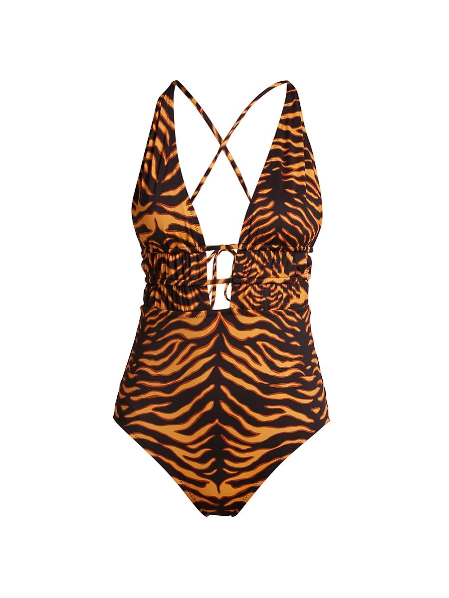 Womens Dioni Leopard Plunge One-Piece Swimsuit Product Image