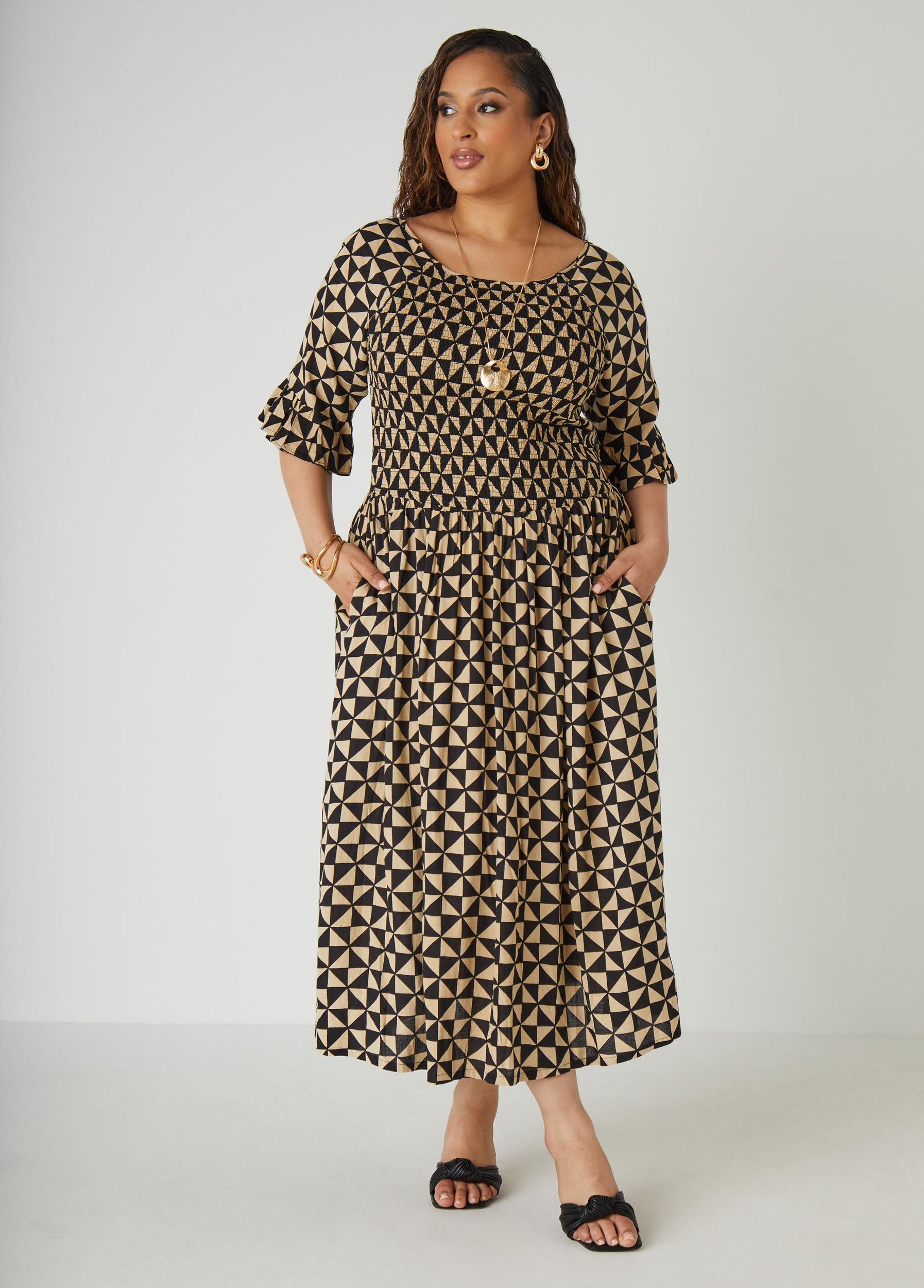 Shirred Geo Print Maxi Dress Product Image