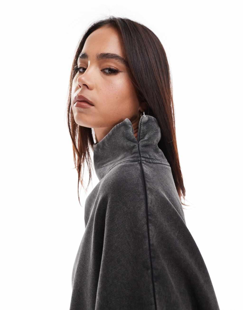 ASOS DESIGN heavyweight high neck sweatshirt in washed charcoal Product Image