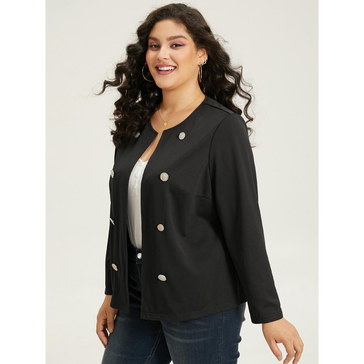 Plus Size Halloween Solid Buckle Detail Jacket Women Black Plain Office Jackets BloomChic 10/M Product Image