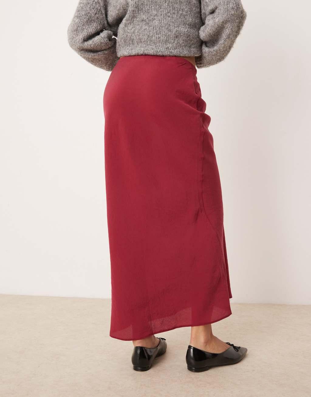 ASOS DESIGN soft touch bias midi skirt in red Product Image