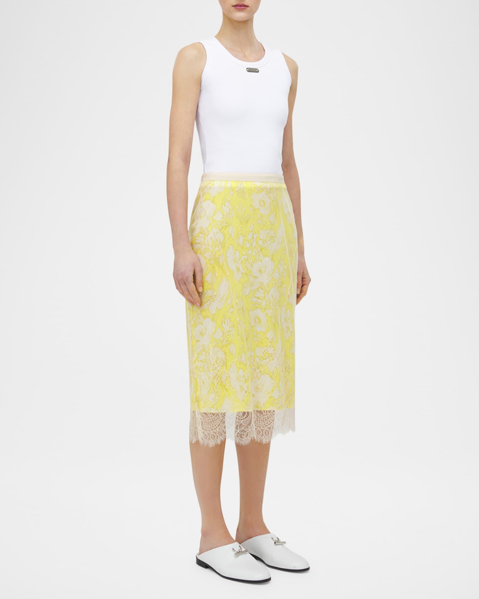 Floral Satin Lace-Trim Midi Slip Skirt Product Image
