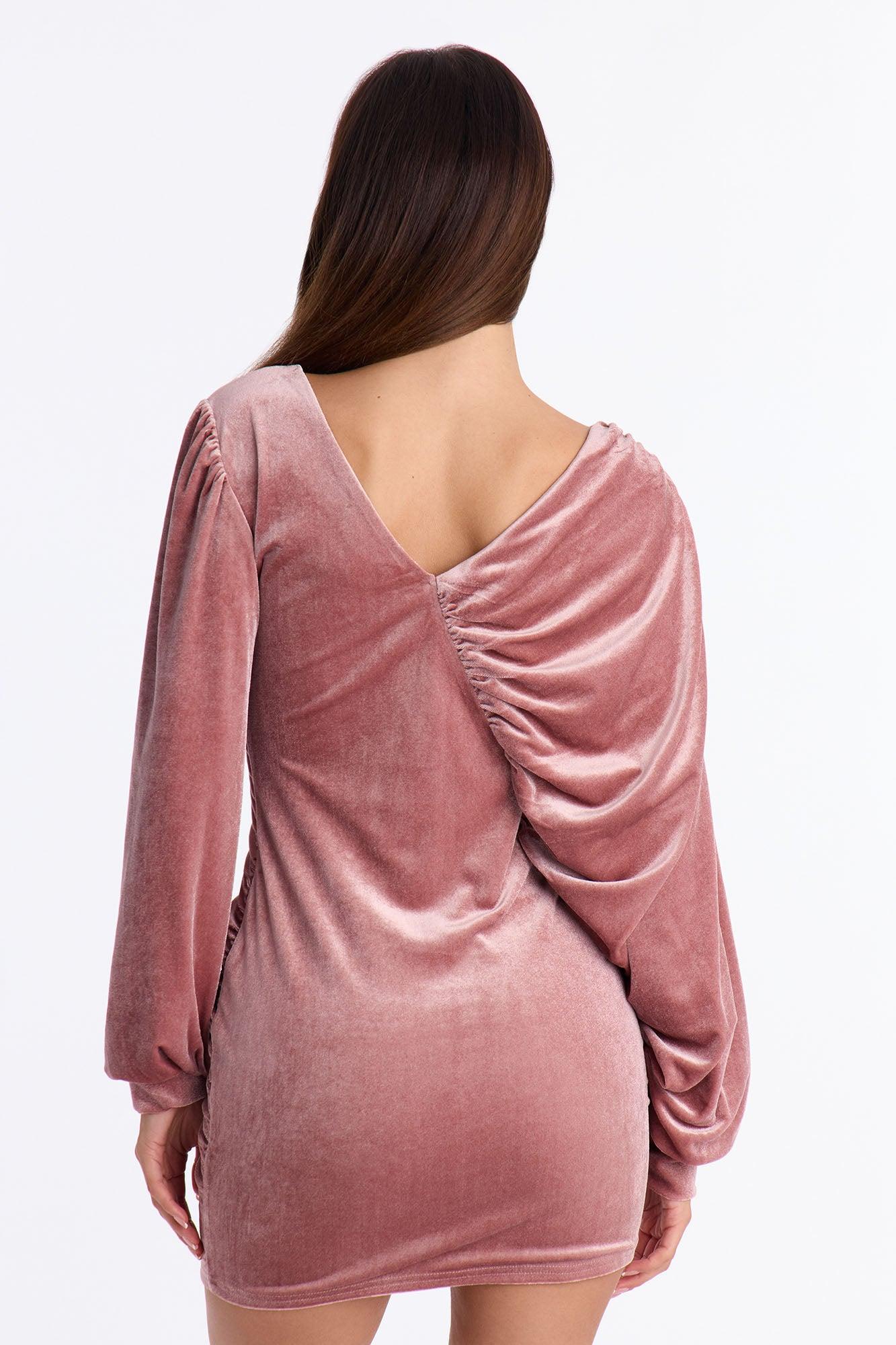 Vanessa Long Sleeve Velvet Mini Dress - Mauve Female Product Image