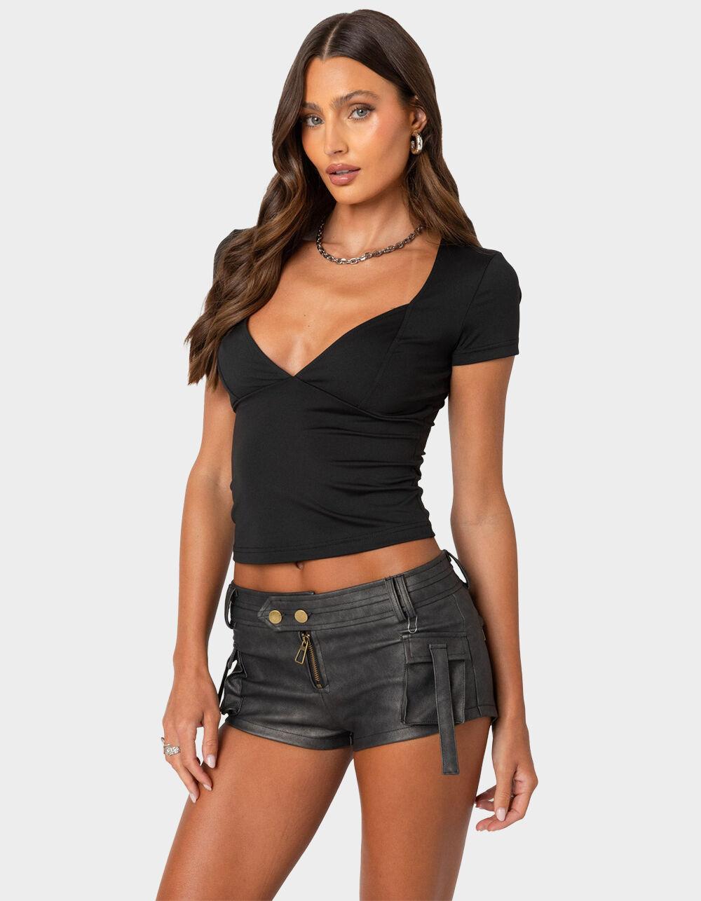 EDIKTED Katia V-Neck Top - BLACK Product Image