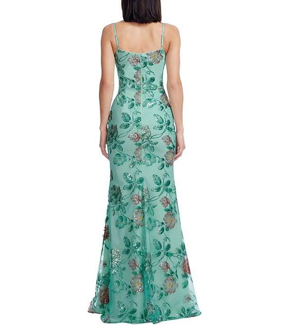 Dress the Population Giovanna V-Neck Sleeveless Floral Sequin Sheath Gown Product Image