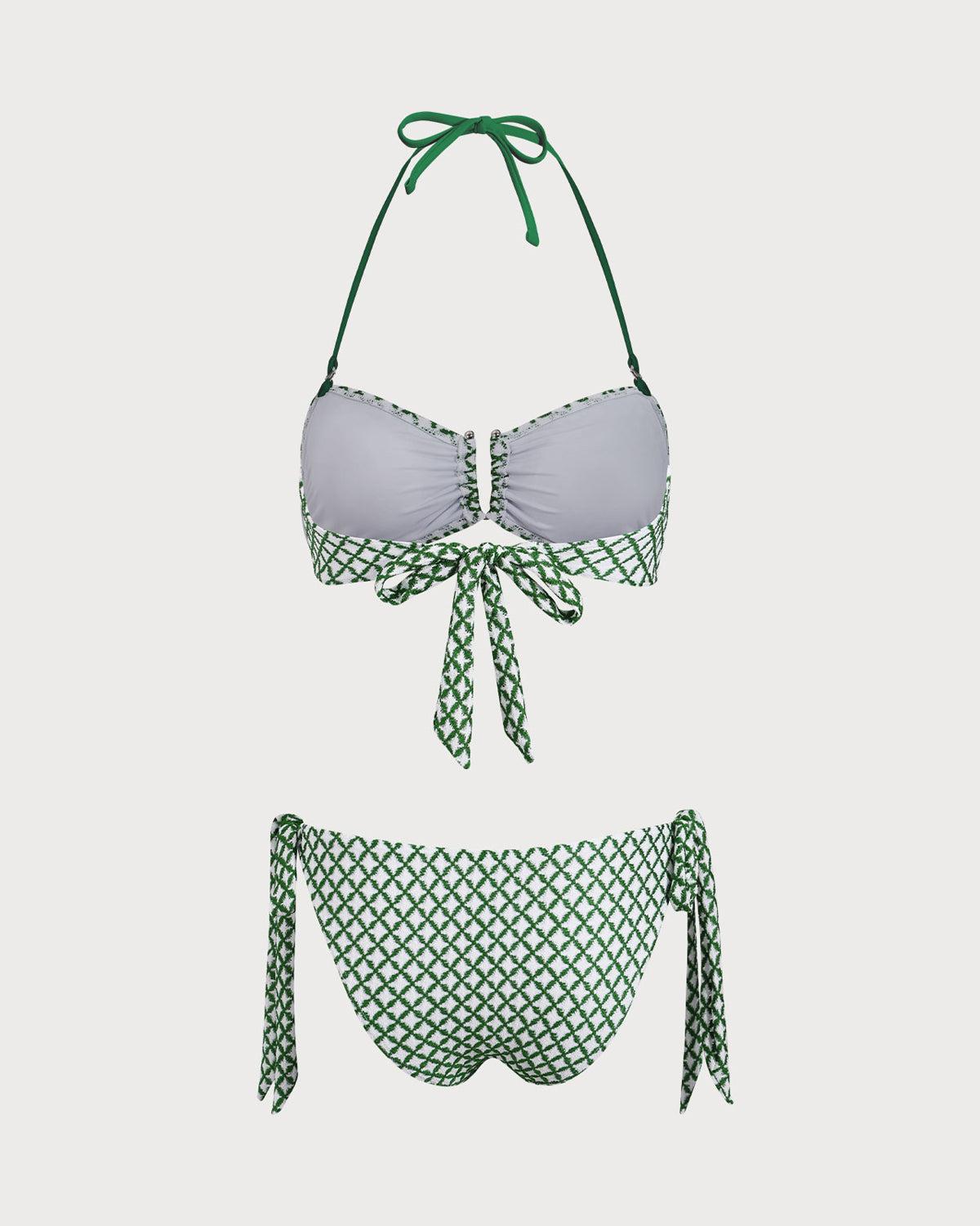 Green Plaid Contrast Bikini Set Product Image