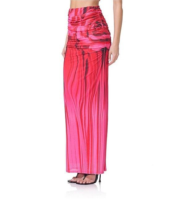 AFRM Coordinating Bevin Floral Printed Ruched Mesh Maxi Skirt Product Image
