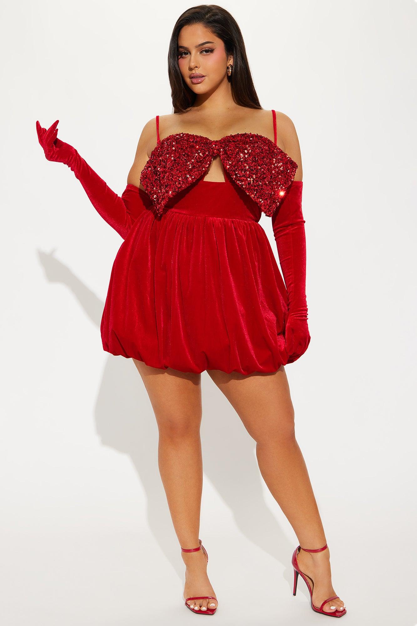 Clara Velvet Bubble Dress Set - Red Product Image