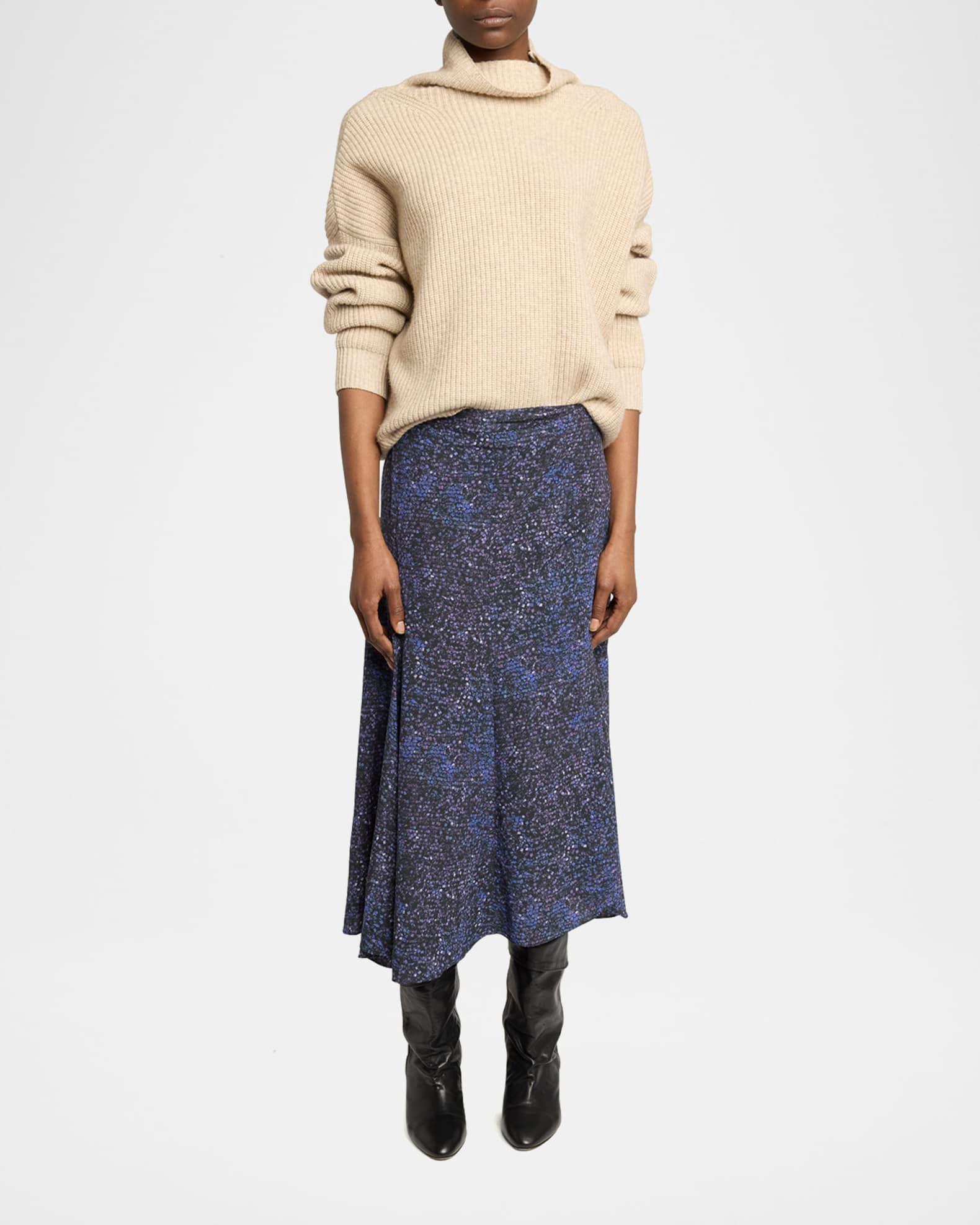 Hortensia Mosaic Flared Stretch Silk Skirt Product Image