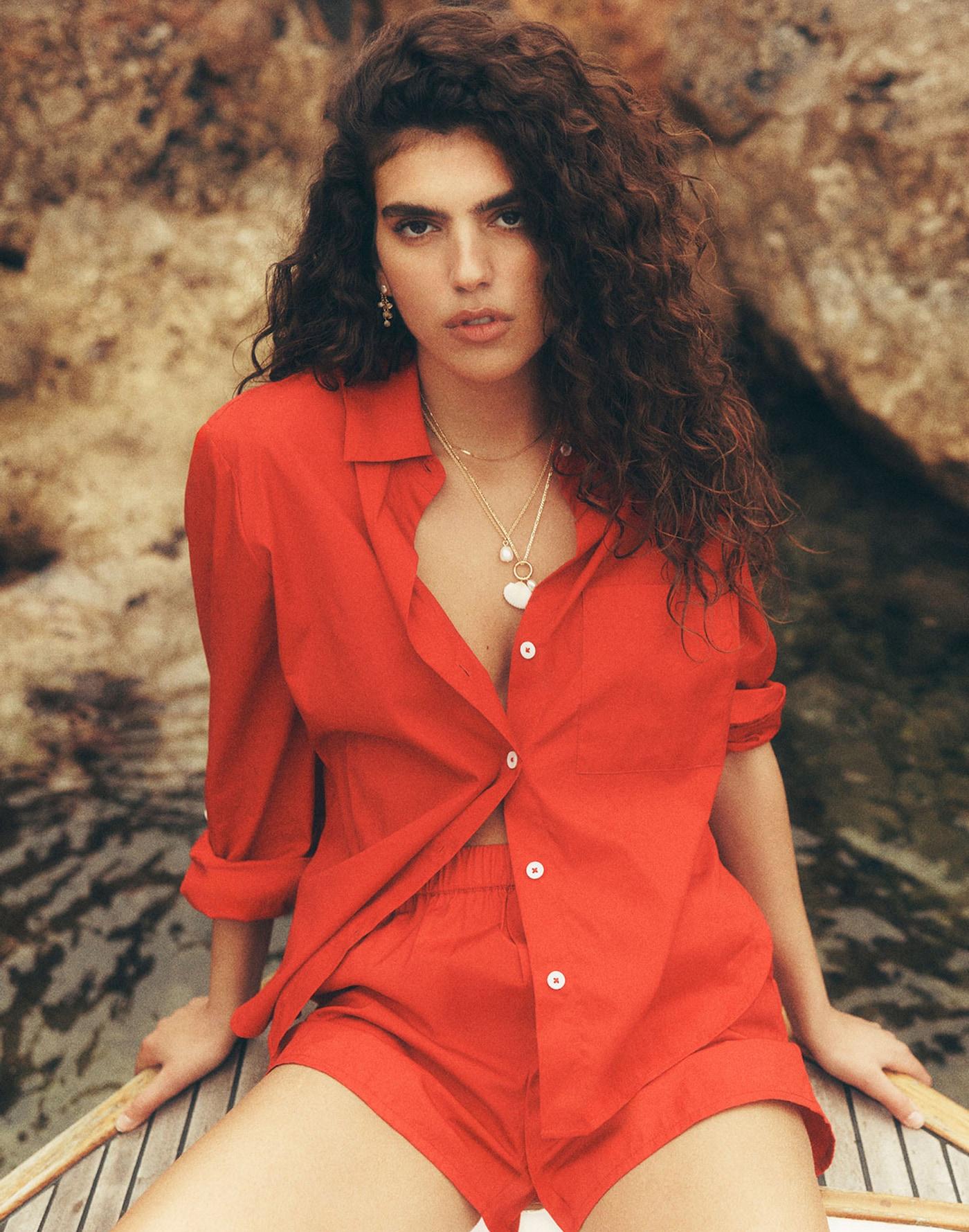 Poplin Easy Y-Neck Button-Up Shirt Product Image