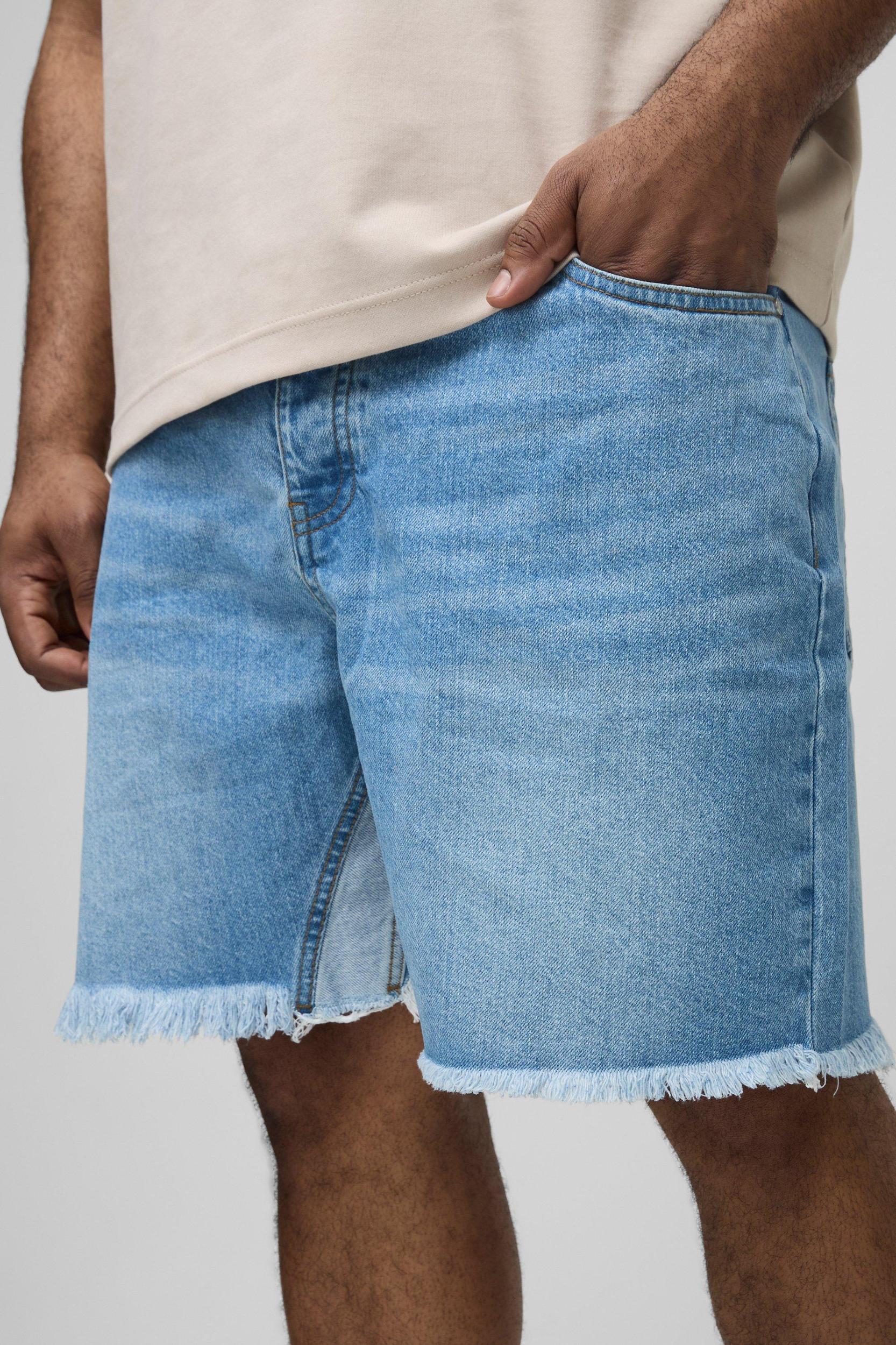 Plus Relaxed Ripped Gusset Denim Shorts | boohooMAN USA Product Image