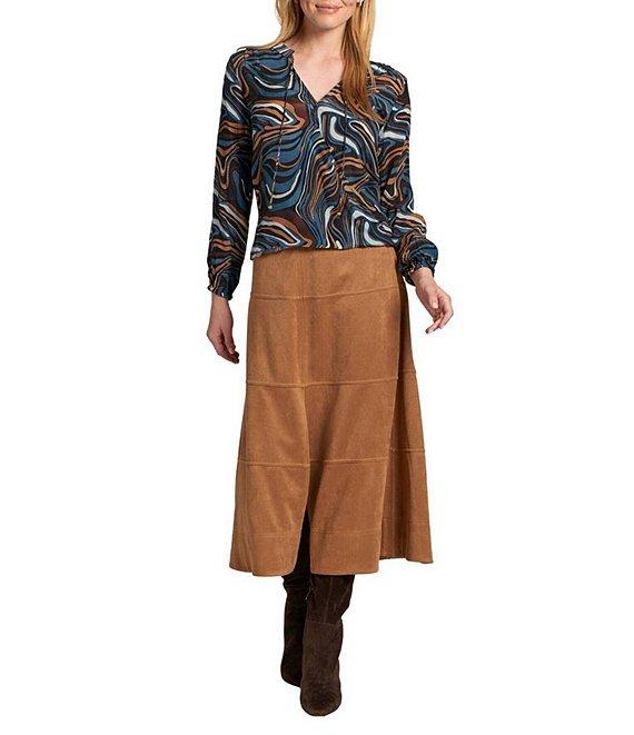 APNY Woven Printed V-Neck Long Sleeve Tassel Tie Top Product Image