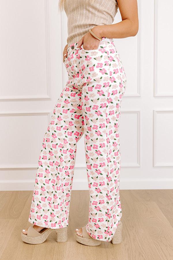 The Poppy High Waist Floral Wide Leg Pants in Pink Product Image