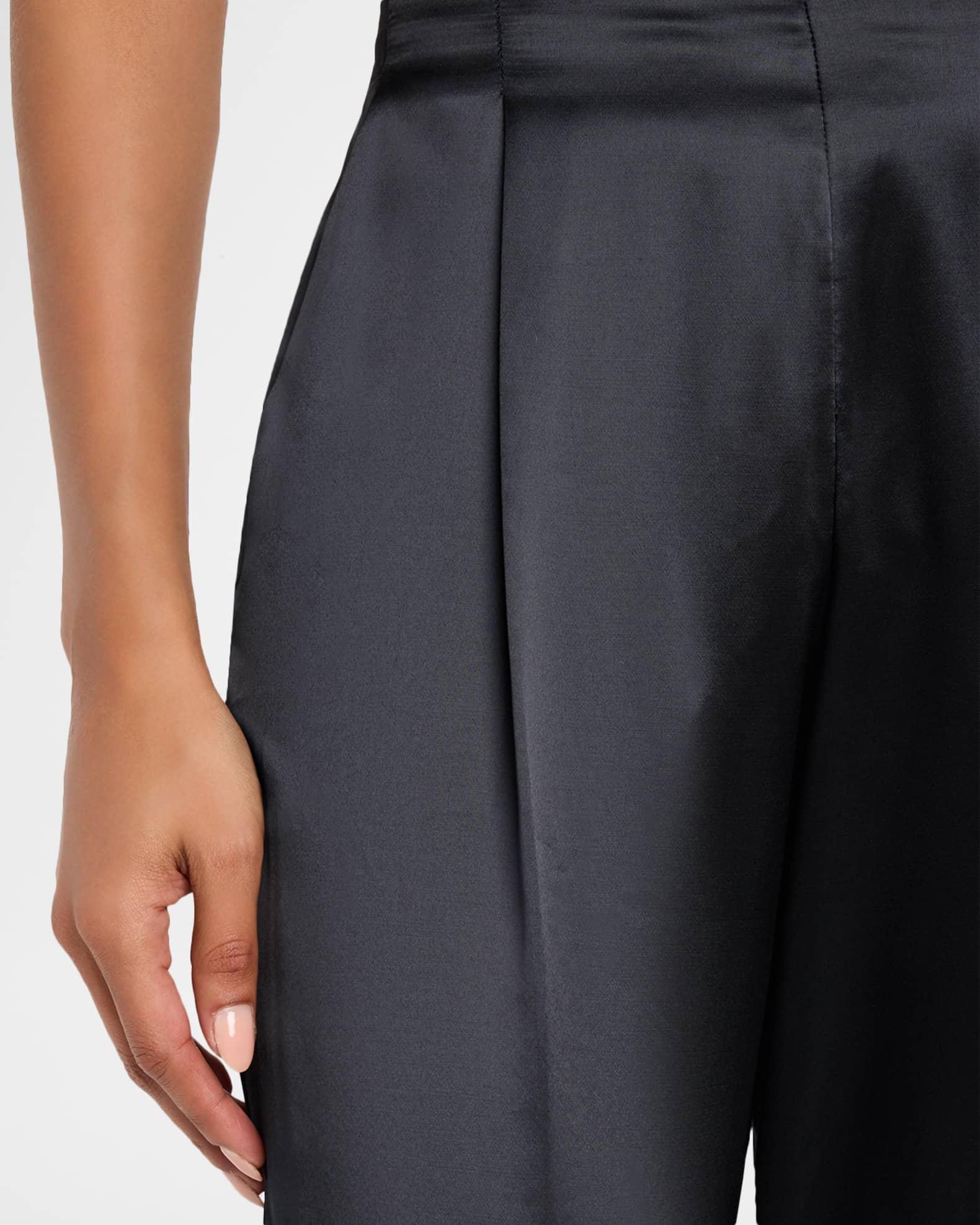 Pleated Satin Straight-Leg Trousers Product Image