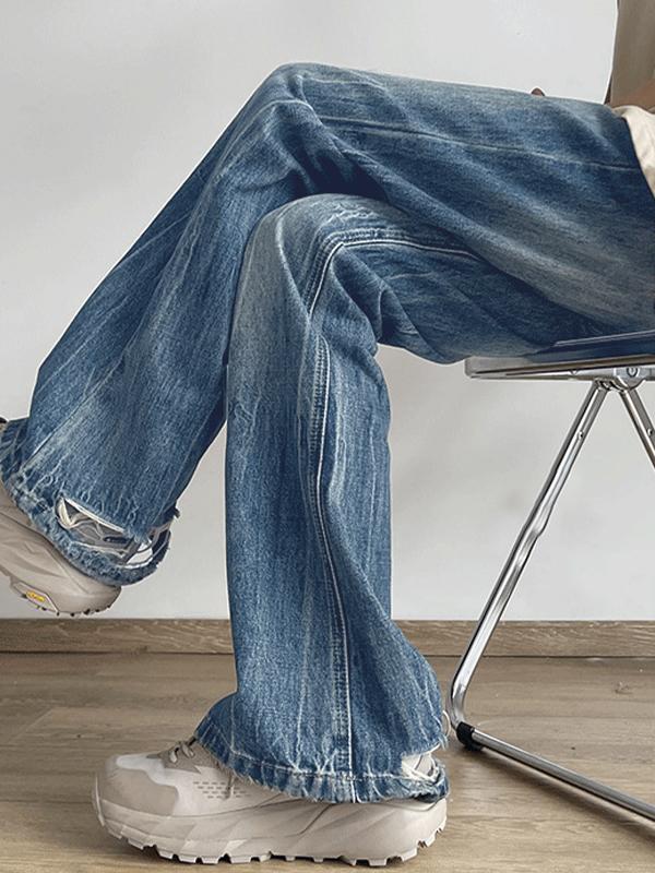 Men's Vintage Wash Ripped Loose Jeans Product Image