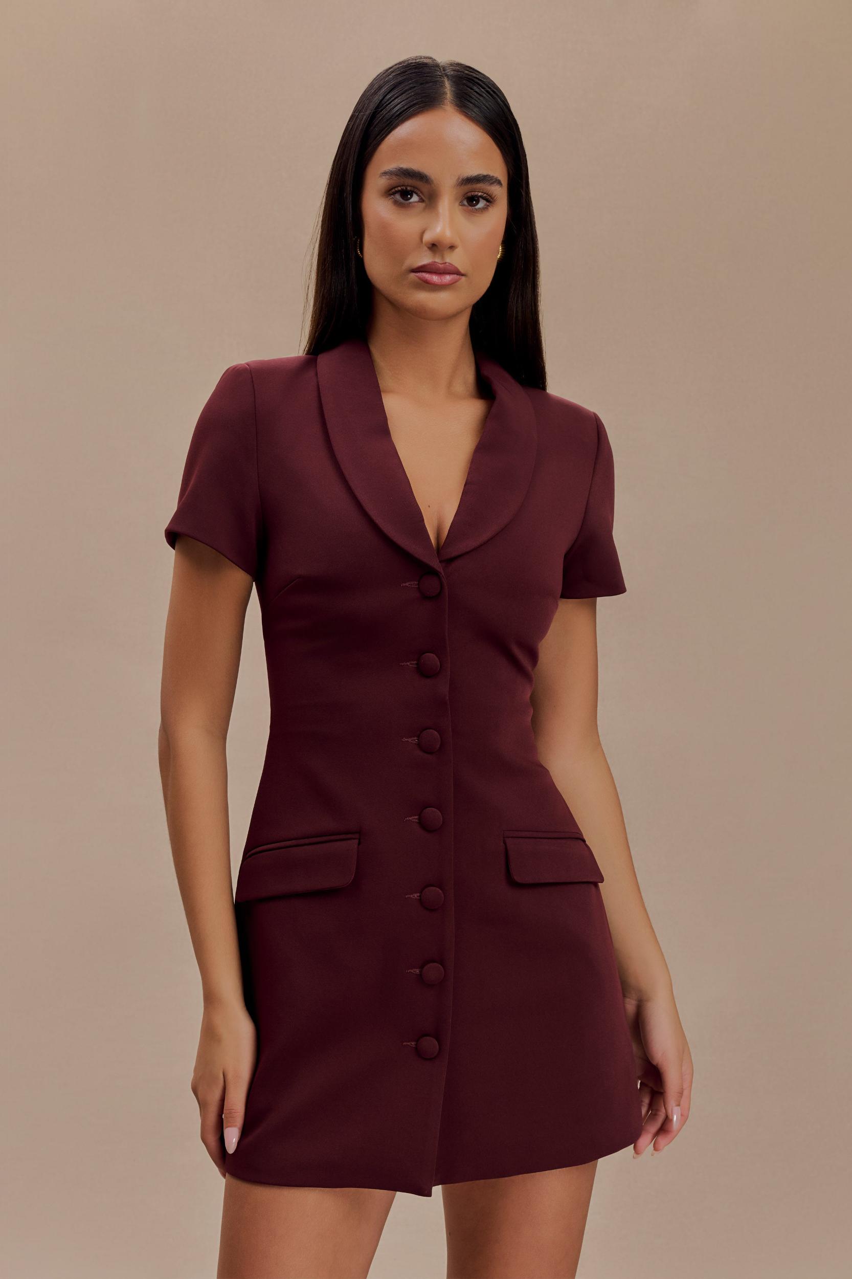 Paolina Collared Suiting Mini Dress - Plum Product Image