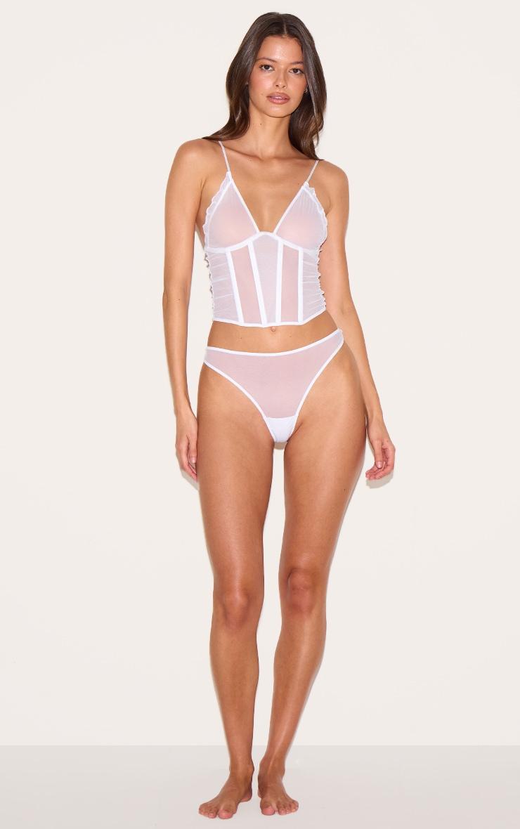 White Mesh Boned Corset Set Product Image