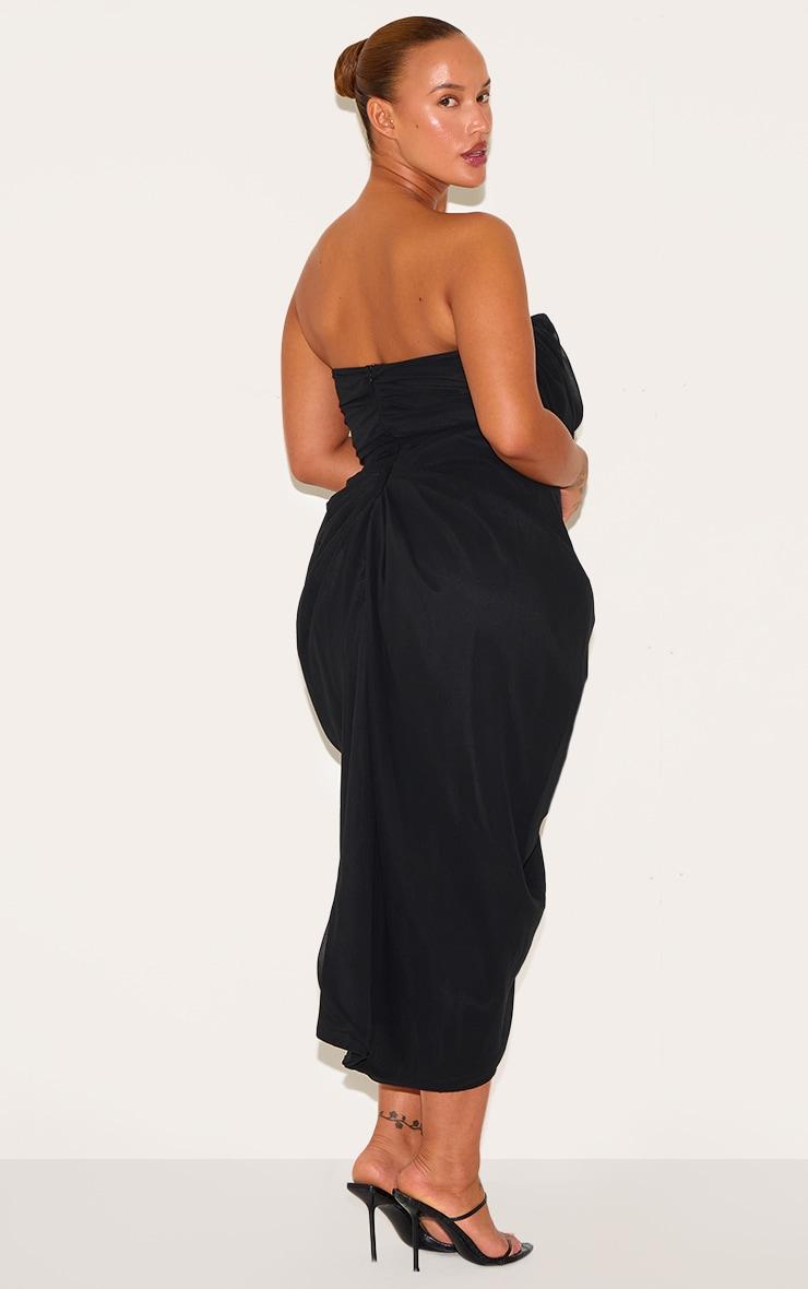 Plus Deep Black Chiffon Corset Bandeau Draped Midi Dress Product Image