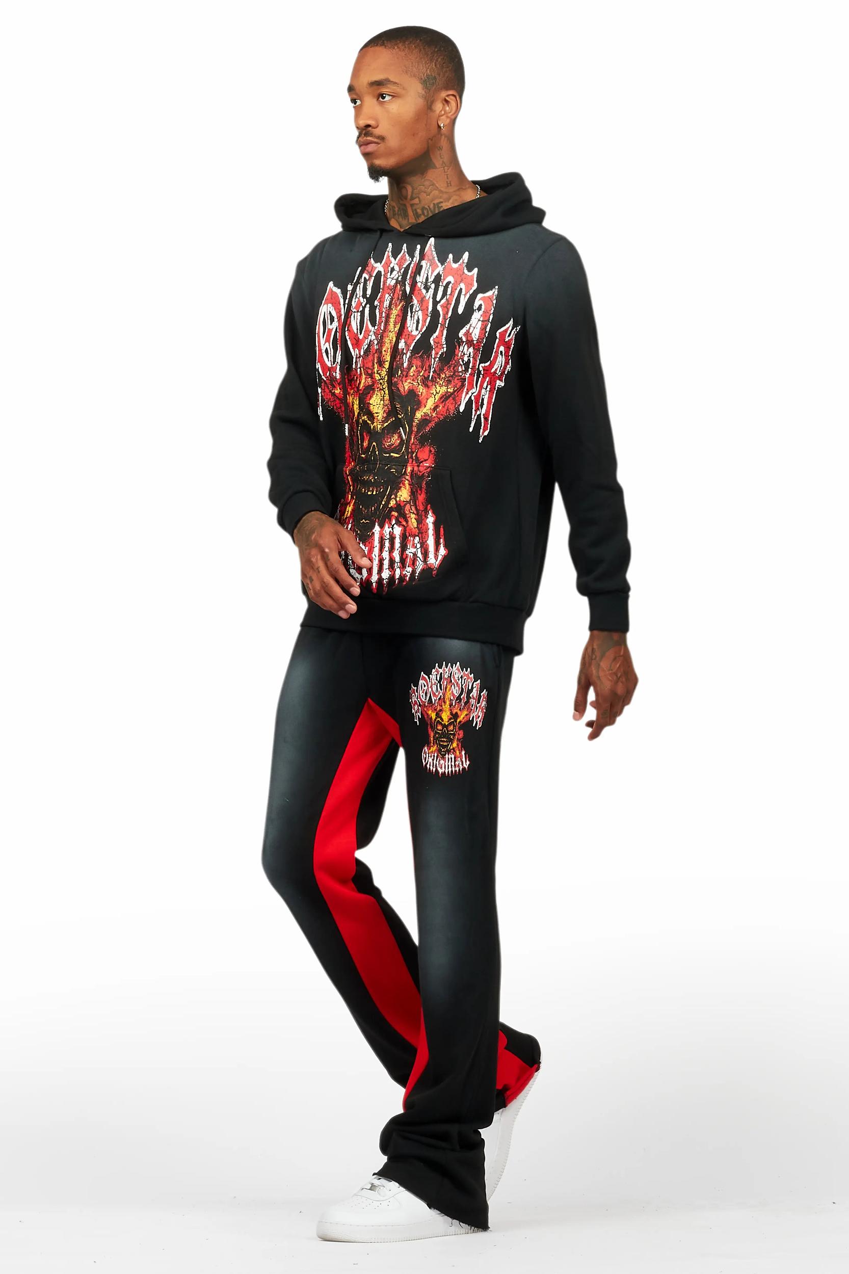 HDStar Black/Red Hoodie/Baggy Track Pant Set Male Product Image