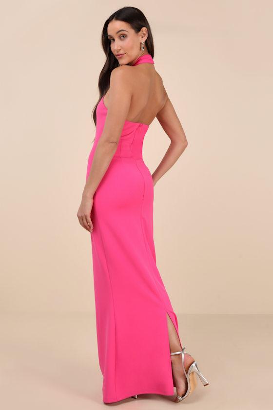 Mesmerizing Perfection Pink Halter Neck Backless Maxi Dress Product Image