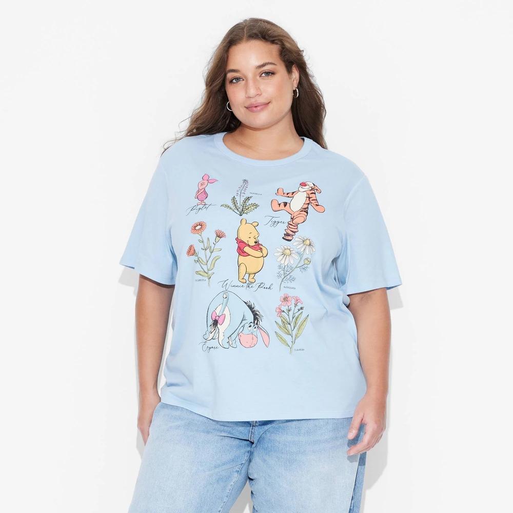 Women's Winnie the Pooh and Friends Short Sleeve Graphic T-Shirt - Blue XXL: Cotton-Polyester, Jersey Product Image