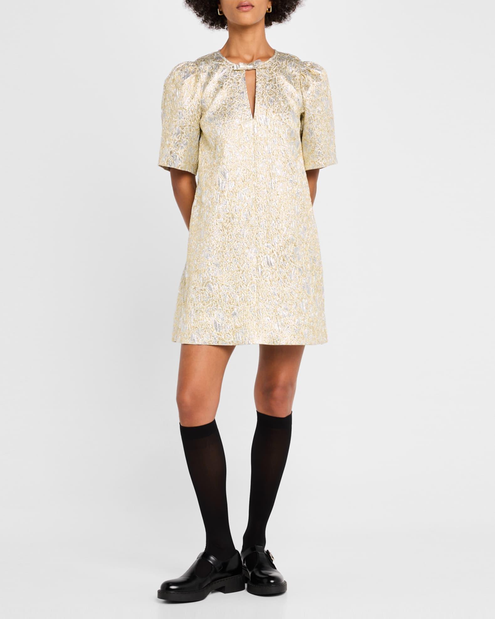 Metallic Cloque Short-Sleeve Mini Dress Product Image