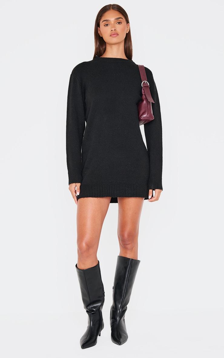 Black Soft Knit Oversized Basic Sweater Dress Product Image