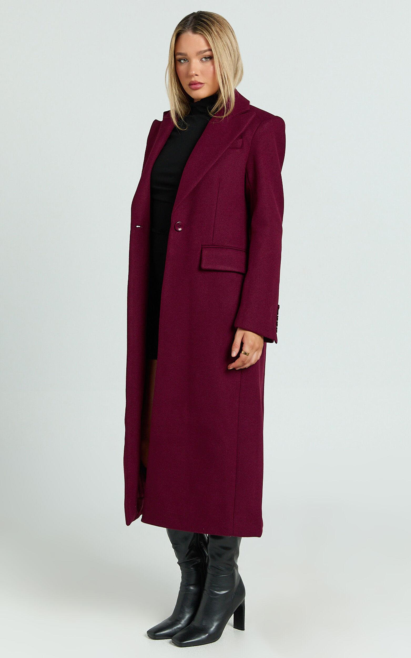 Michaela Coat - Oversized Lapel Single Button Coat in Wine Product Image