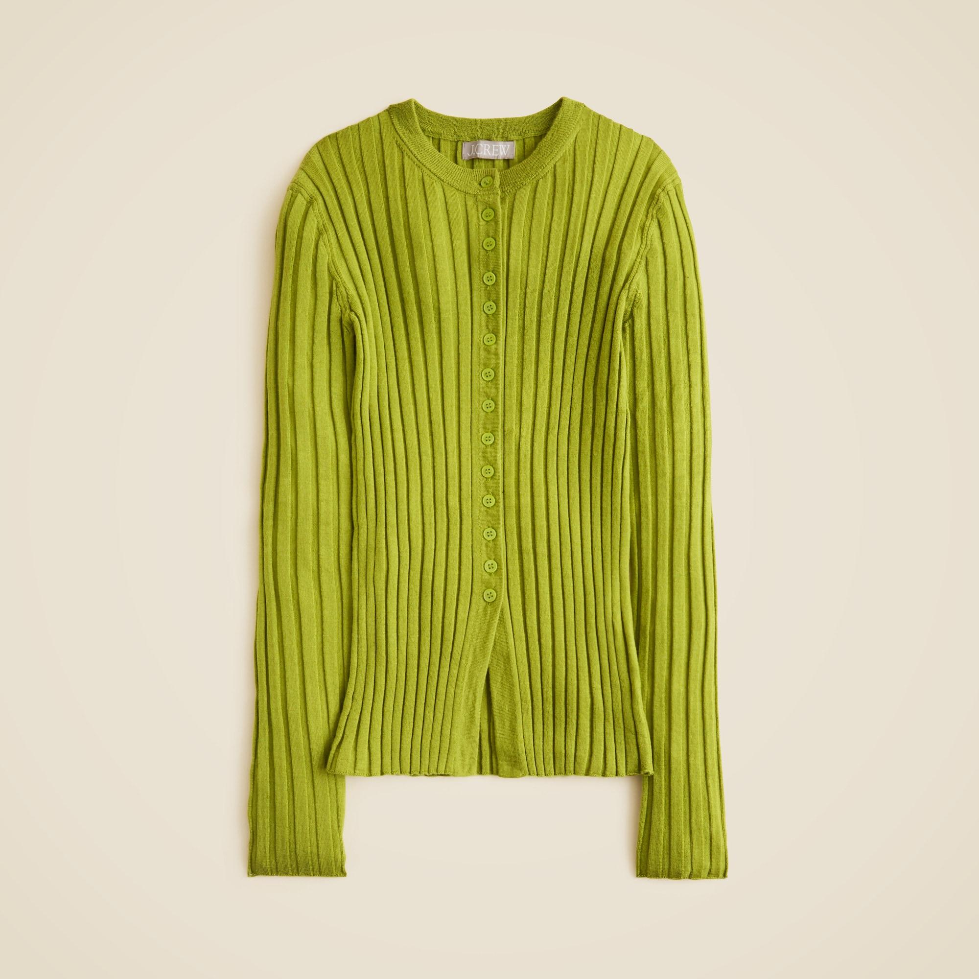Wide-rib fitted cardigan top in merino wool Product Image