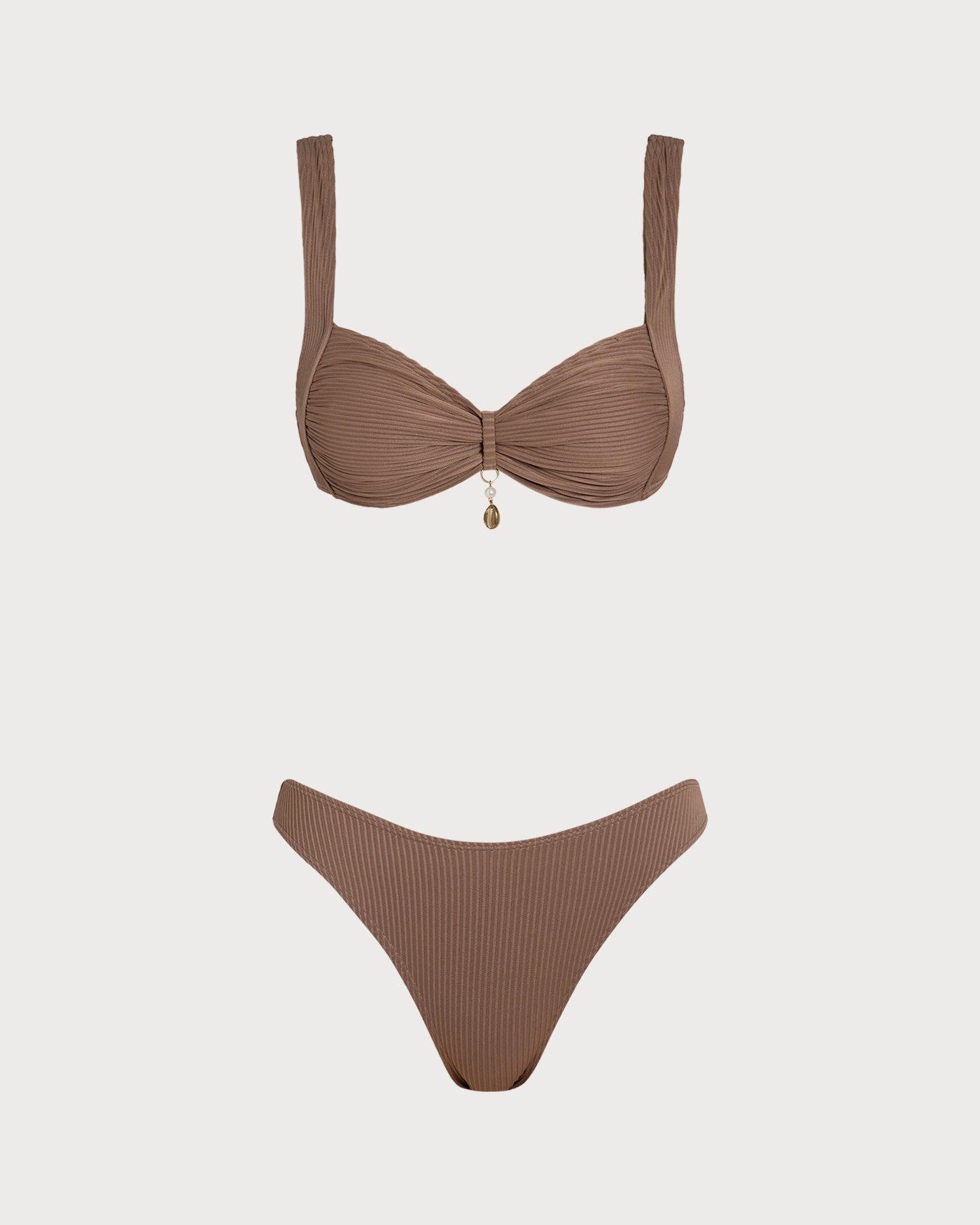 Brown Striped Triangle Bikini Set Product Image