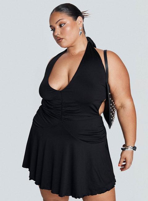 Maeva Halter Mini Dress Black Curve Product Image