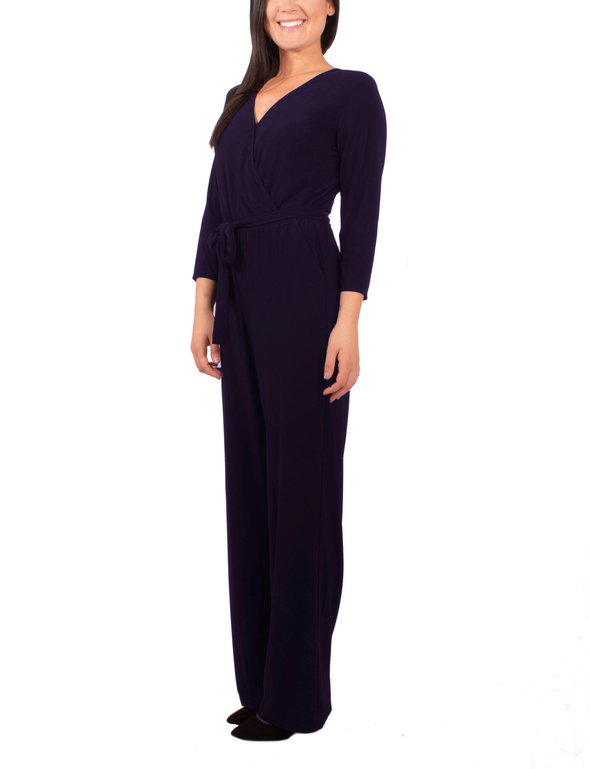 Navy 3/4 Sleeve Belted Jumpsuit - Petite Short Product Image