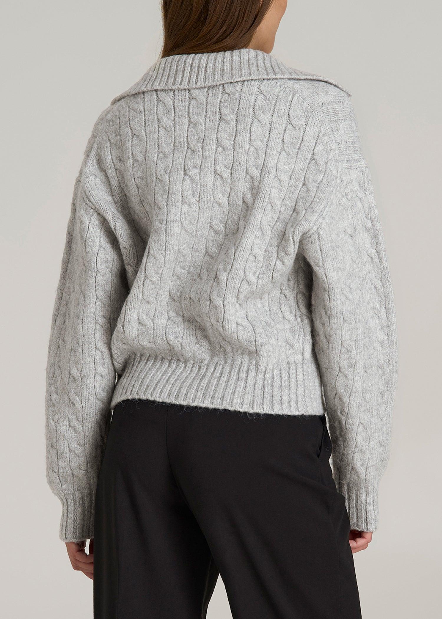 Johnny Collar Cable Knit Sweater for Tall Women in Grey Mix Female Product Image