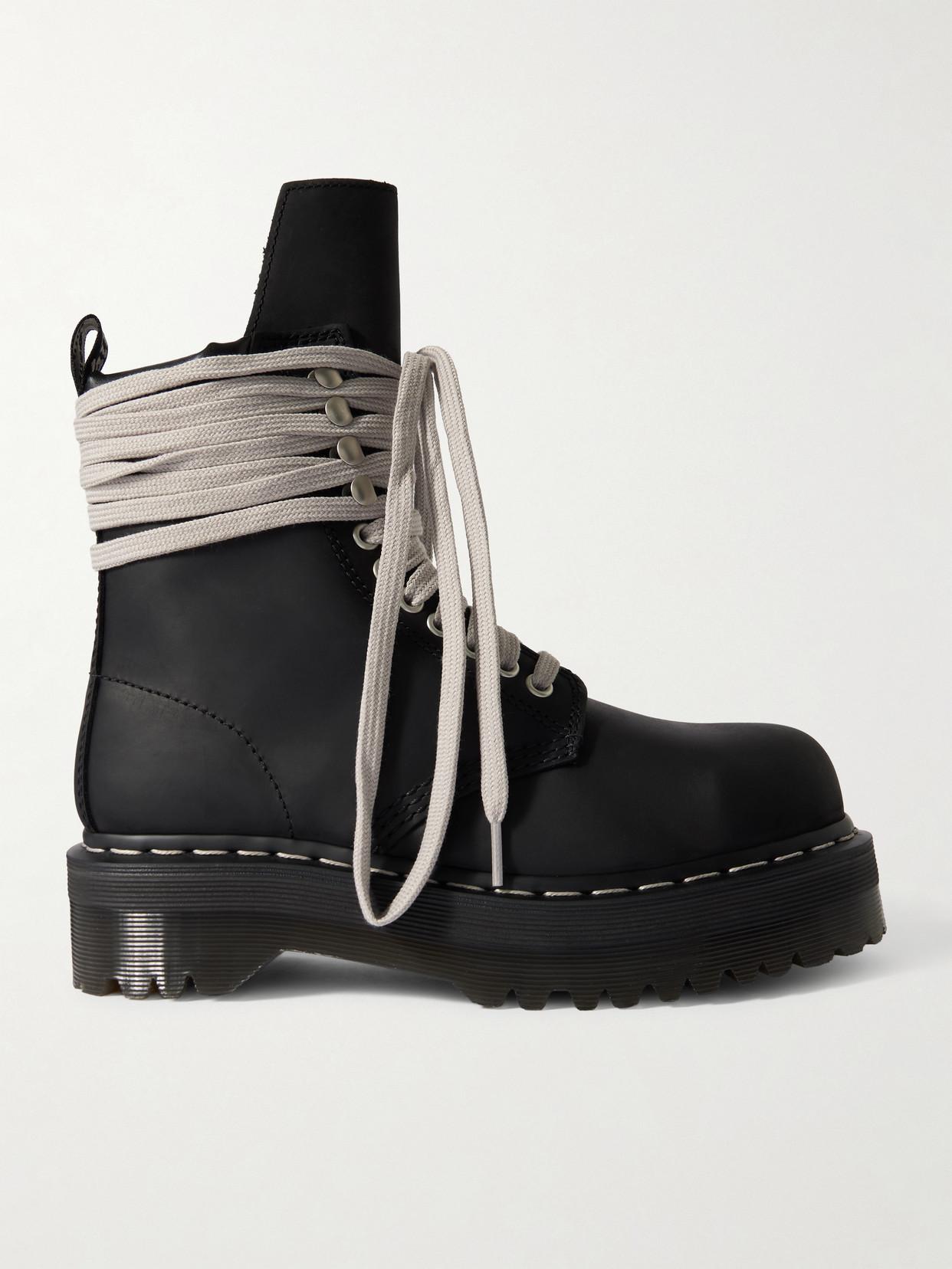 RICK OWENS X Dr. Martens Quad Sole Steel Toe Leather Ankle Boots In Black Product Image